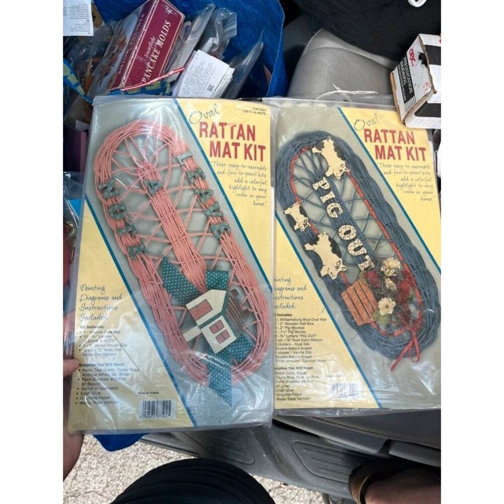 Vintage Oval Rattan Mat Kits Lot Of 3 Welcome- pig & House, Lrg. Welcome